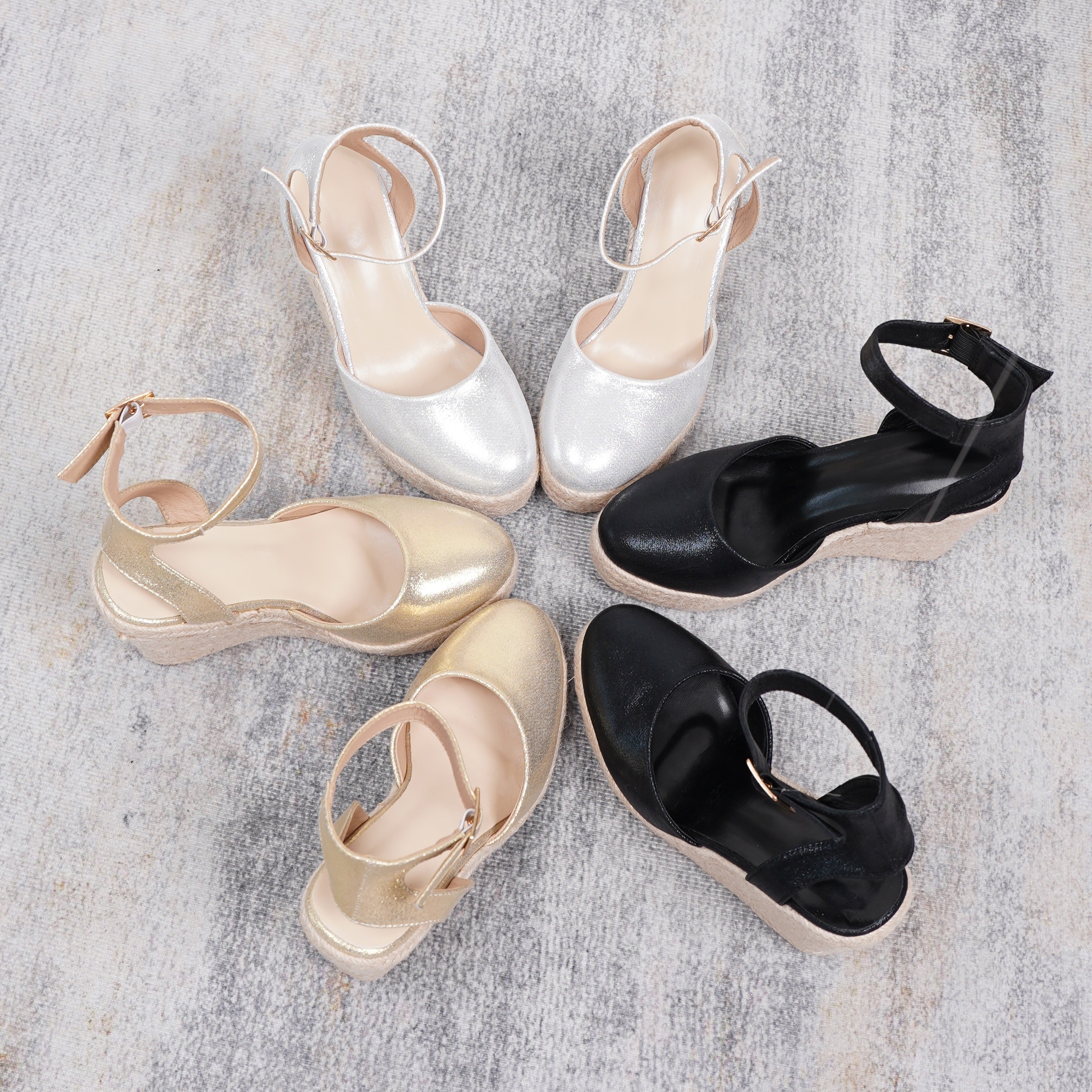 

Women's Solid Color Trendy Sandals, Ankle Buckle Strap Platform Casual Shoes, Closed Toe Espadrilles Wedge Shoes