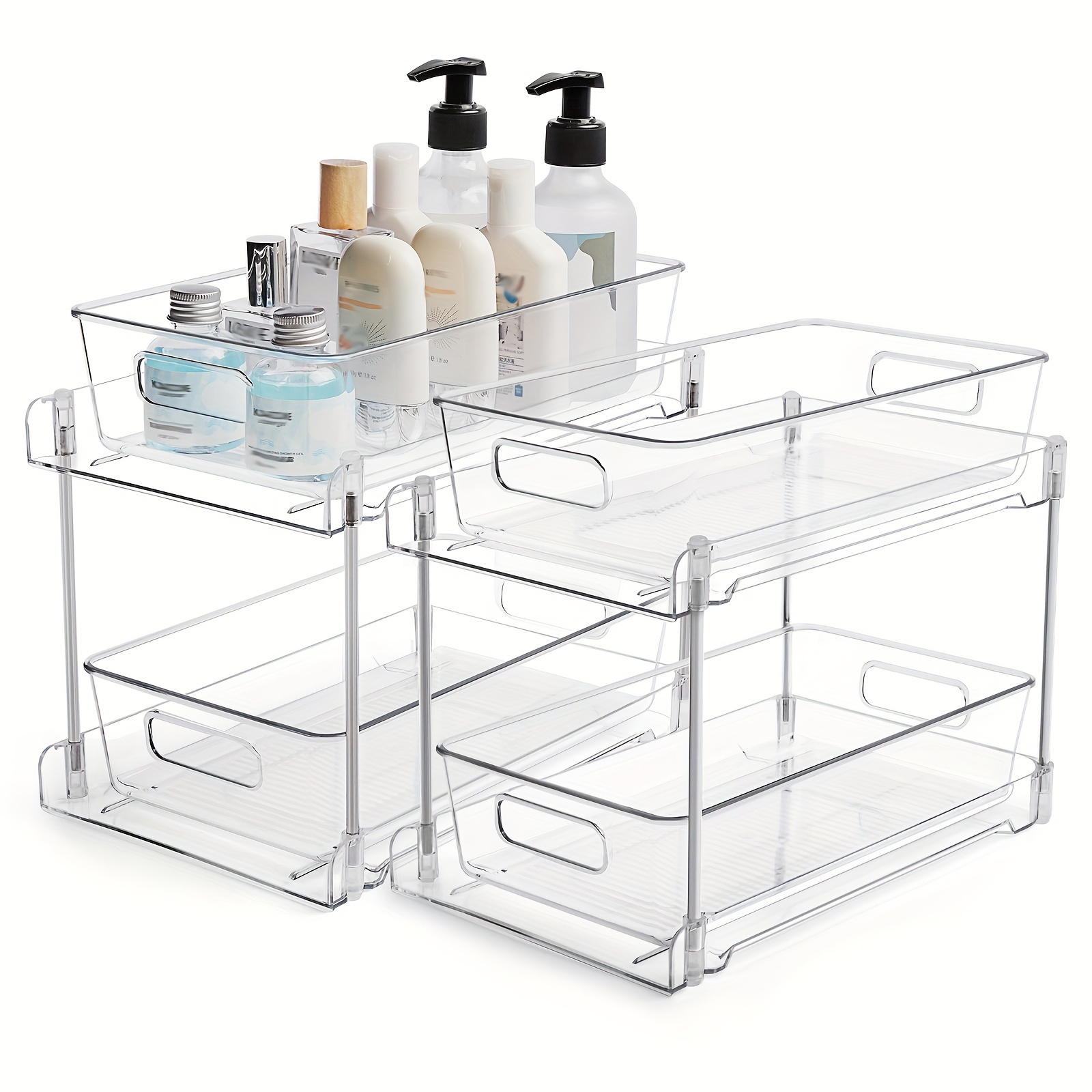 

Double Transparent Under Sink Shelf, Multi-functional Storage Desktop Organizer, Drawer Organizer, Bathroom Kitchen Countertop Organizer For Dresser, Under Sink, Kitchen Cabinet, Pantry Storage