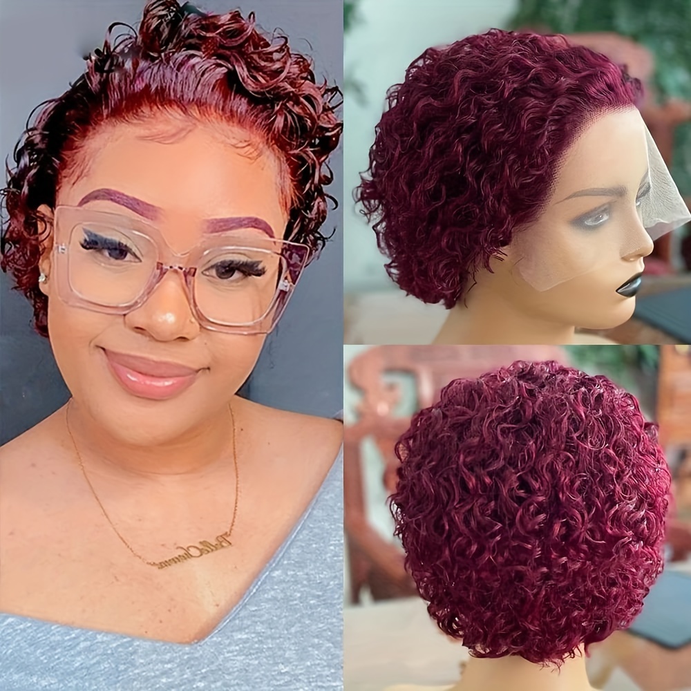 

99j Pixie Cut Wig Curly Short Pre Bob Wig Burgundy Ginger Hair 13x1 Lace Front Short Bob Wigs Brazilian Virgin Human Hair Lace Front Wigs