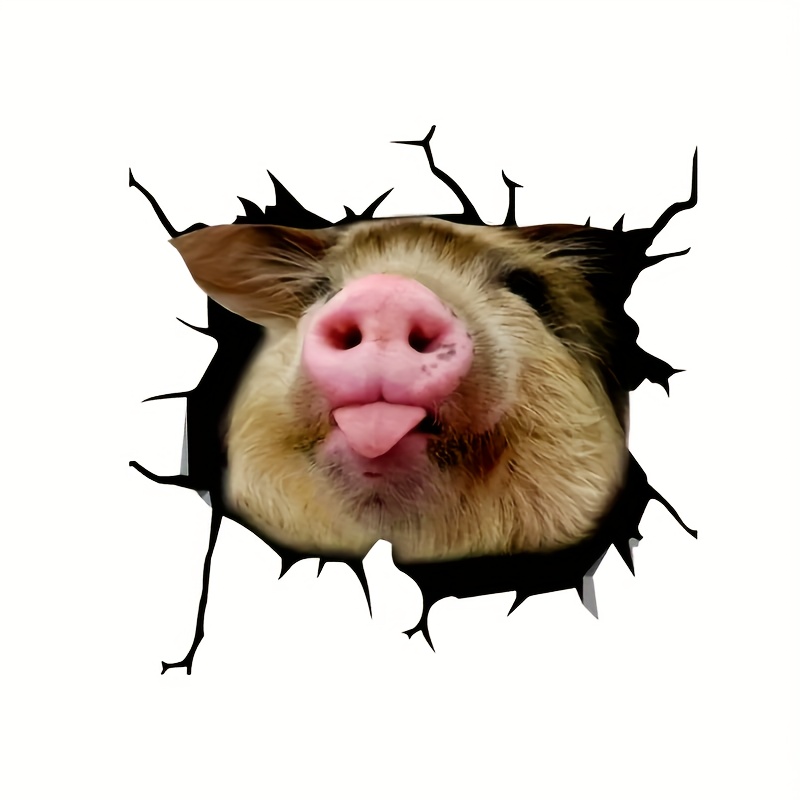 Funny 2d Cartoon Pig Sticker - Self-adhesive Vinyl Decal For Laptop, Car, Truck, Motorcycle, Helmet, Glass, Metal, Wood & - Cracked Adds Humor To Home, Office, Vehicle & Gear Decor, Cute Car Additions