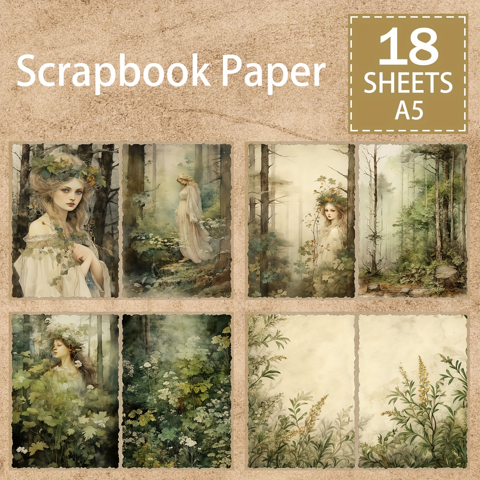 

18 Vintage Forest Illustrations On A5 Paper: Featuring A Blond Woman, Flowers, And Animals - Perfect For Diy Projects, Journals, And Card Making