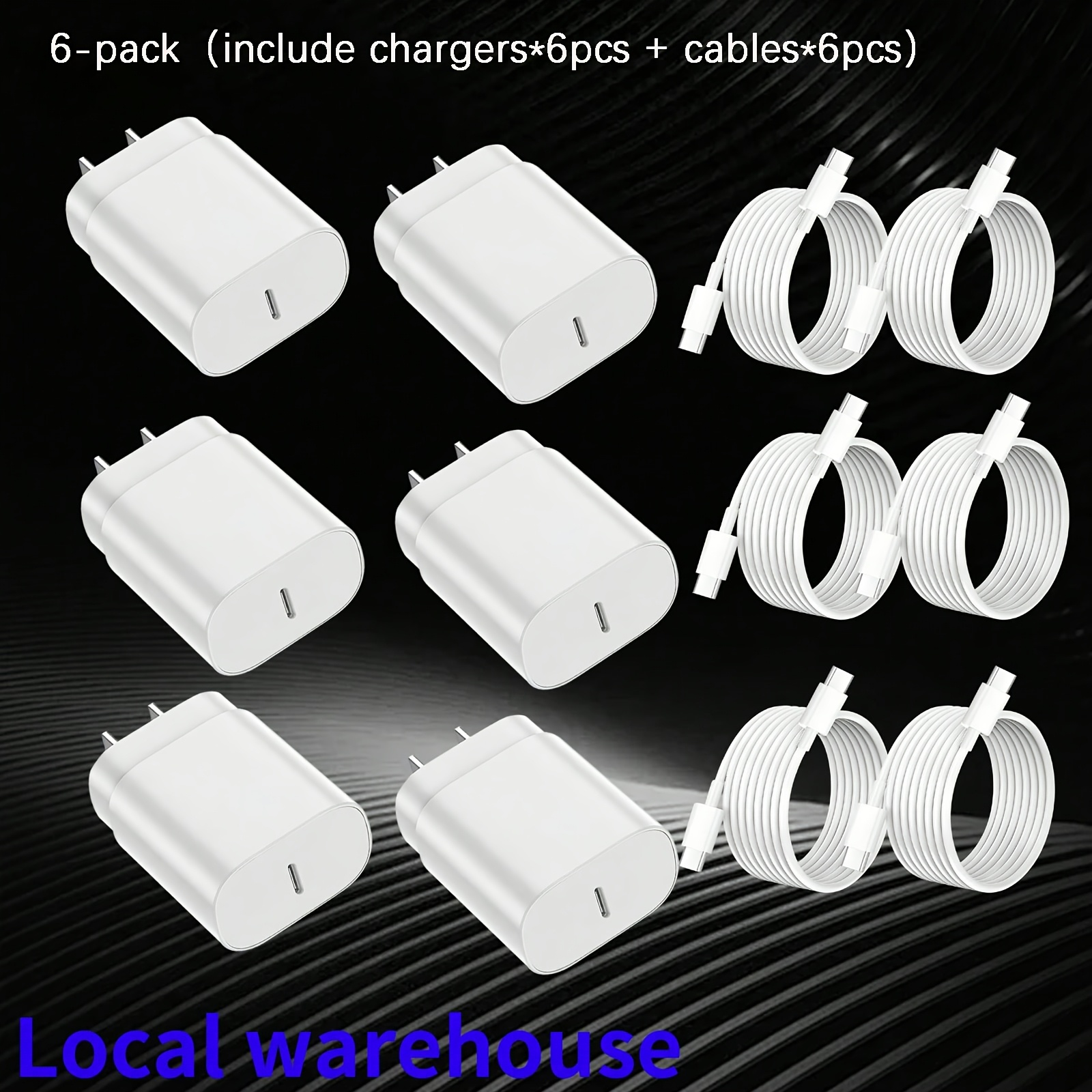 TEMU 6-pack Type-c Phone Charger Set: Usb-c Charger Block + 4ft Type-c Cable - Compatible With S23 Ultra/s23/s23+/s22 Series/s21 Ultra/s20 Ultra/note