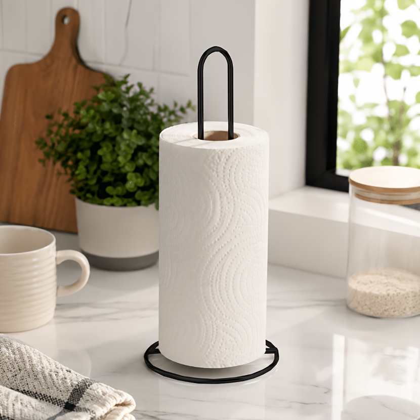 TEMU 1pc Minimalist Wrought Iron Standing Tissue Holder, Household Kitchen Dining Table Countertop Roll Paper Storage Stand, Stable Round Base, No