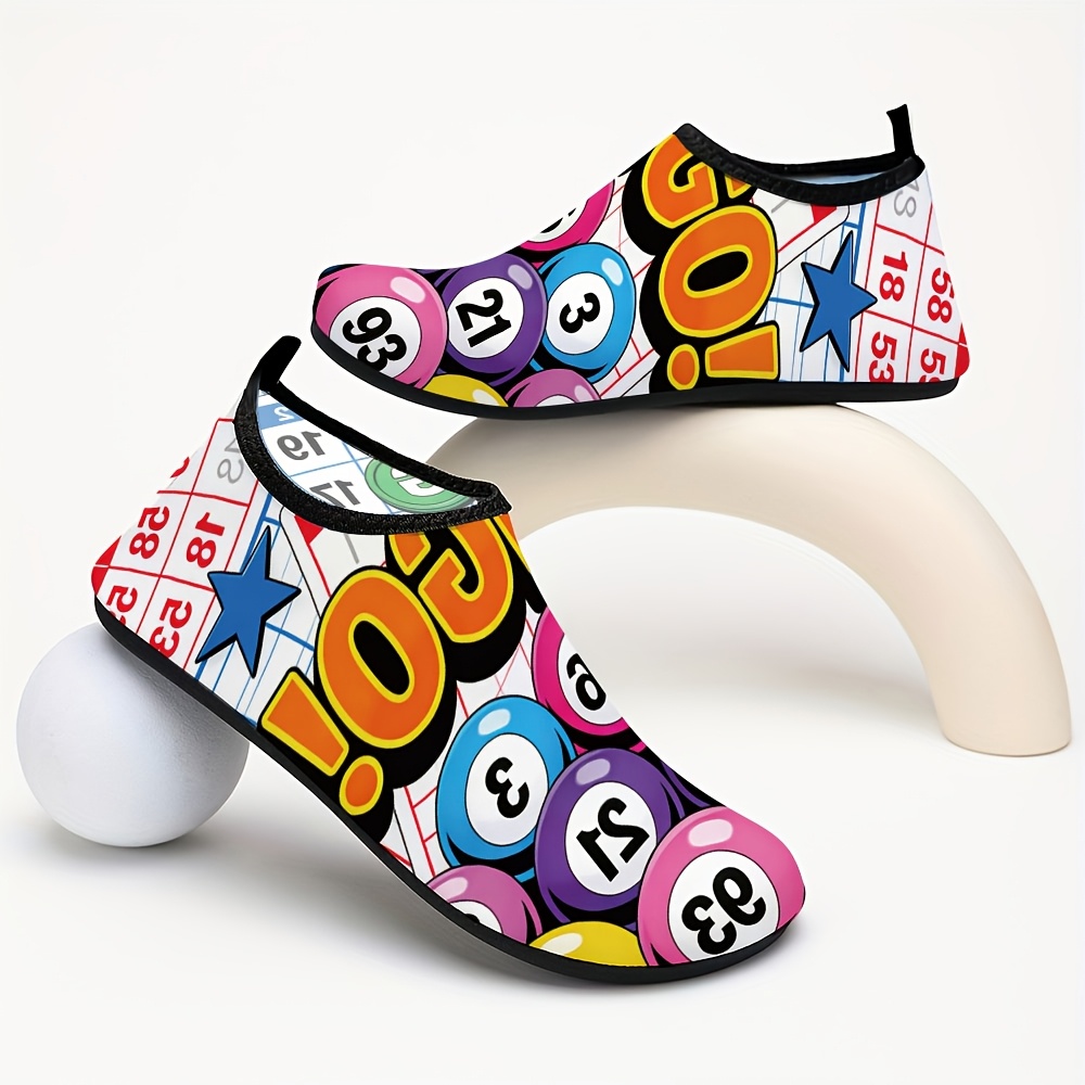 TEMU Une paire de chaussures décontractées à enfiler pour , imprimées de boules de bingo colorées et de amusants sur le thème du jeu de bingo
