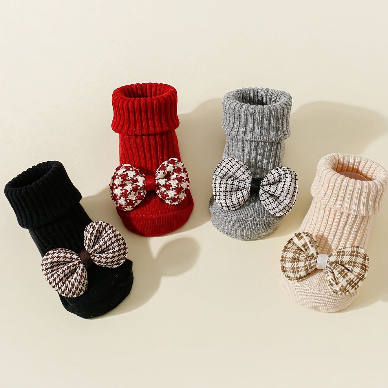 4-pair Girls' Anti-slip Bow Mid-calf Socks Suitable For, & Casual Attire - Sole, Hand Washable,, For, & Dance Practice