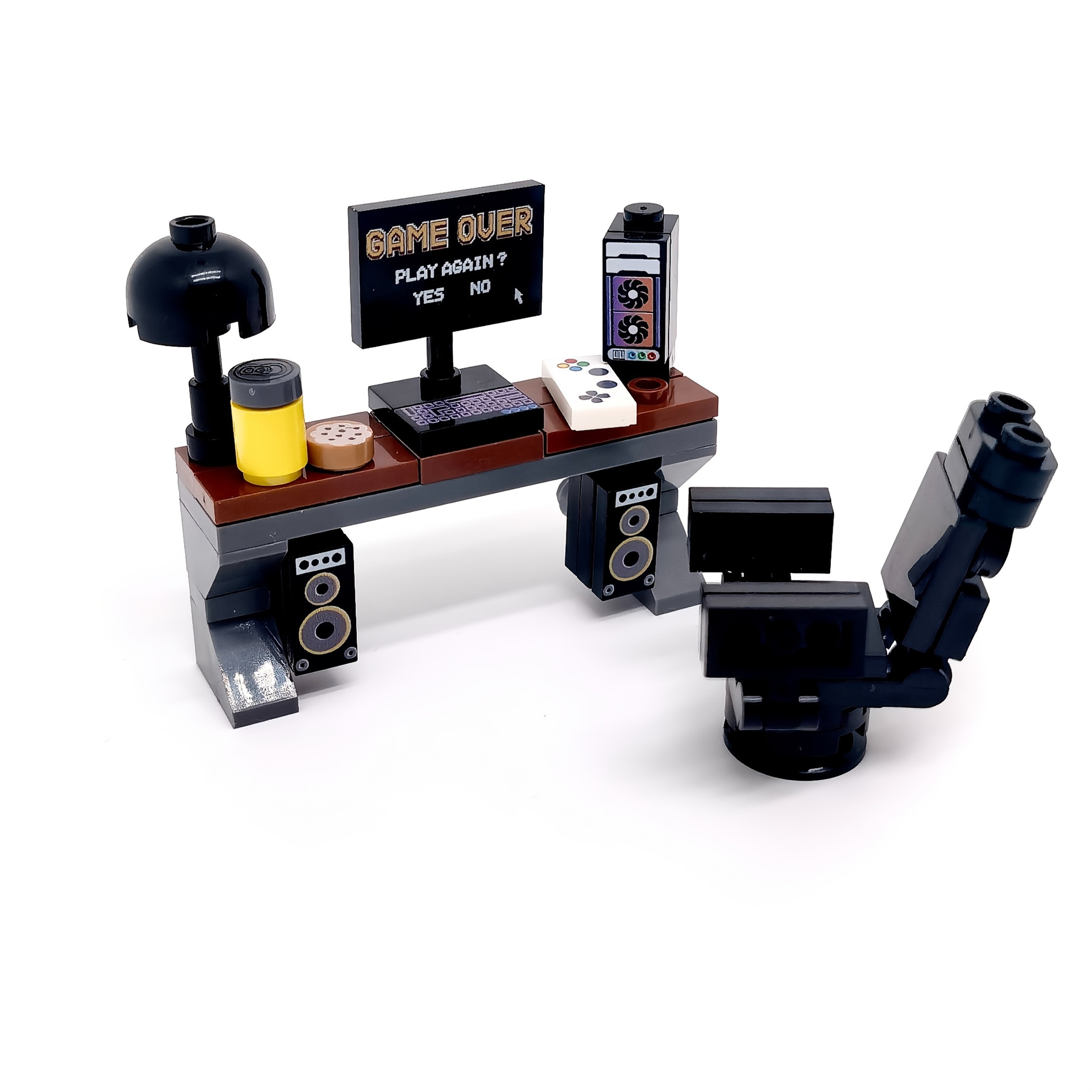 Image of Miniature Gaming Setup Blocks Kit - Desk, Monitor, Chair And Additions For Game Room Decor, Ideal For Kids And Hobbyists/christmas Gift/classroom Reward