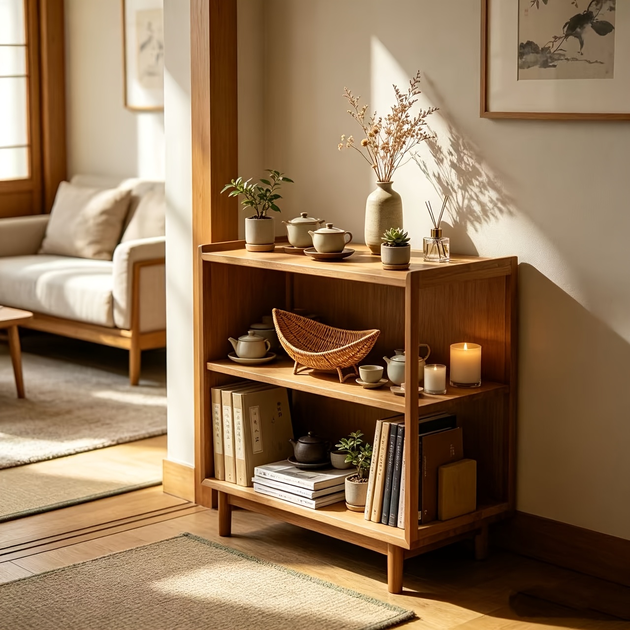 TEMU Practical Crescent Rattan Storage Basket, Tripod With Bracket, Cosmetic Storage Basket, Multifunctional Large-capacity Storage Basket, Storage