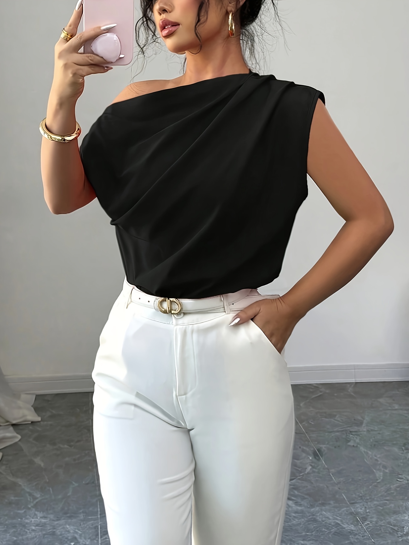 blusa cuello asimétrico plisado mujer temu Temu Guatemala