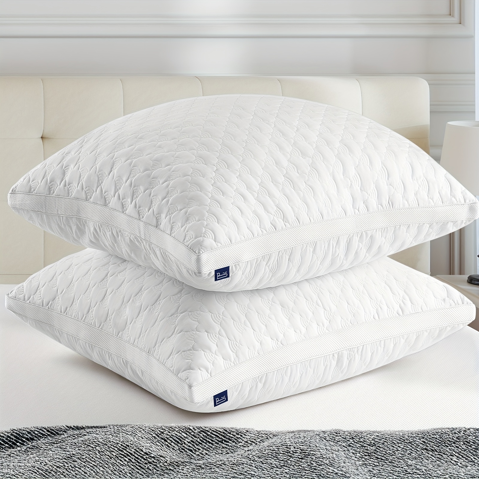 Image of 2 Pillows Measuring 40x80cm Or 80x80cm, Filled With High-quality Microfiber (950g Or 1500g), Soft And Washable, Ideal For Use As Bed Pillows, Sleeping Pillows, Sofa Cushions, Or For Side Sleepers