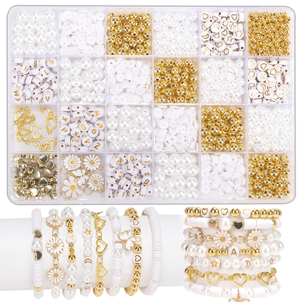 E-shop 1400-teiliges Gänseblümchen-Perlenarmband-Set, Handgemachtes Perlenarmband- Halsketten-Set, DIY Schmuckherstellungs-Set für Frauen, Enthält
