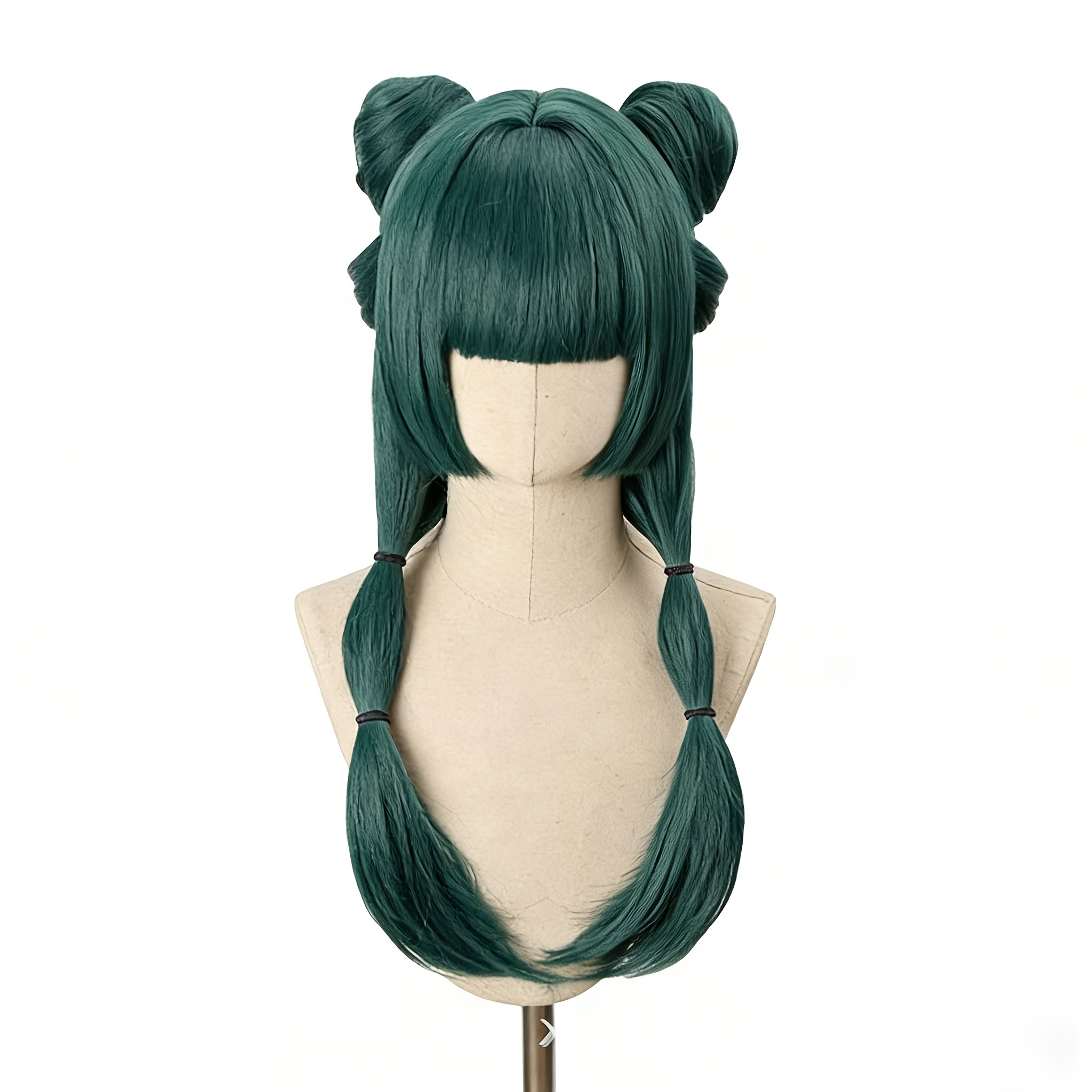 Image of A Cosplay Wig Suitable For All Adults, , Dark Green 2pcs Half-up Double Ponytail Design. Easy To Style, Adds Volume, Perfect For Holidays, Cosplay, Daily Wear, Parties, And Gatherings.