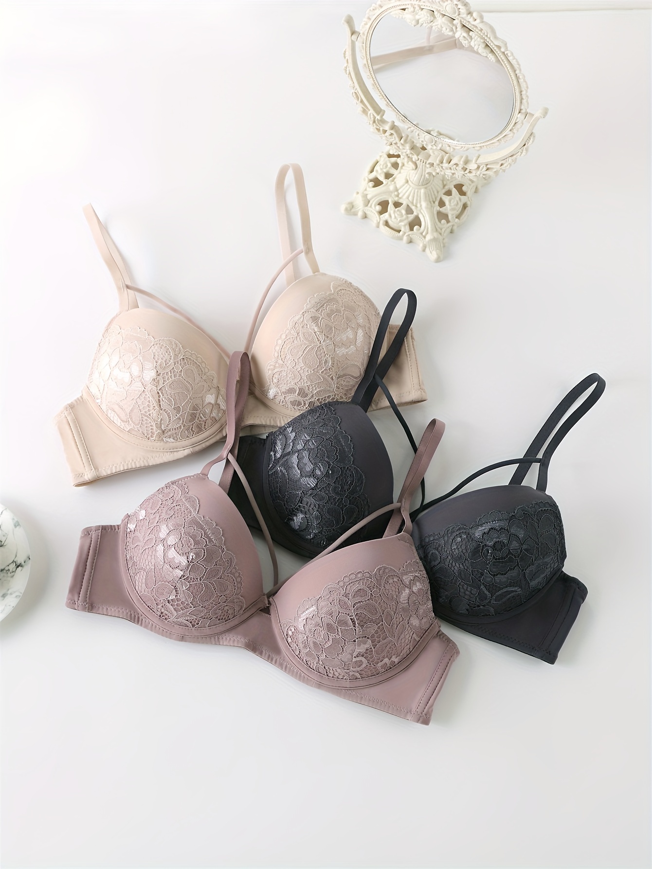 Lace Embroidery Push Padded Bra Small Center Bow Comfort Bra - Temu Canada