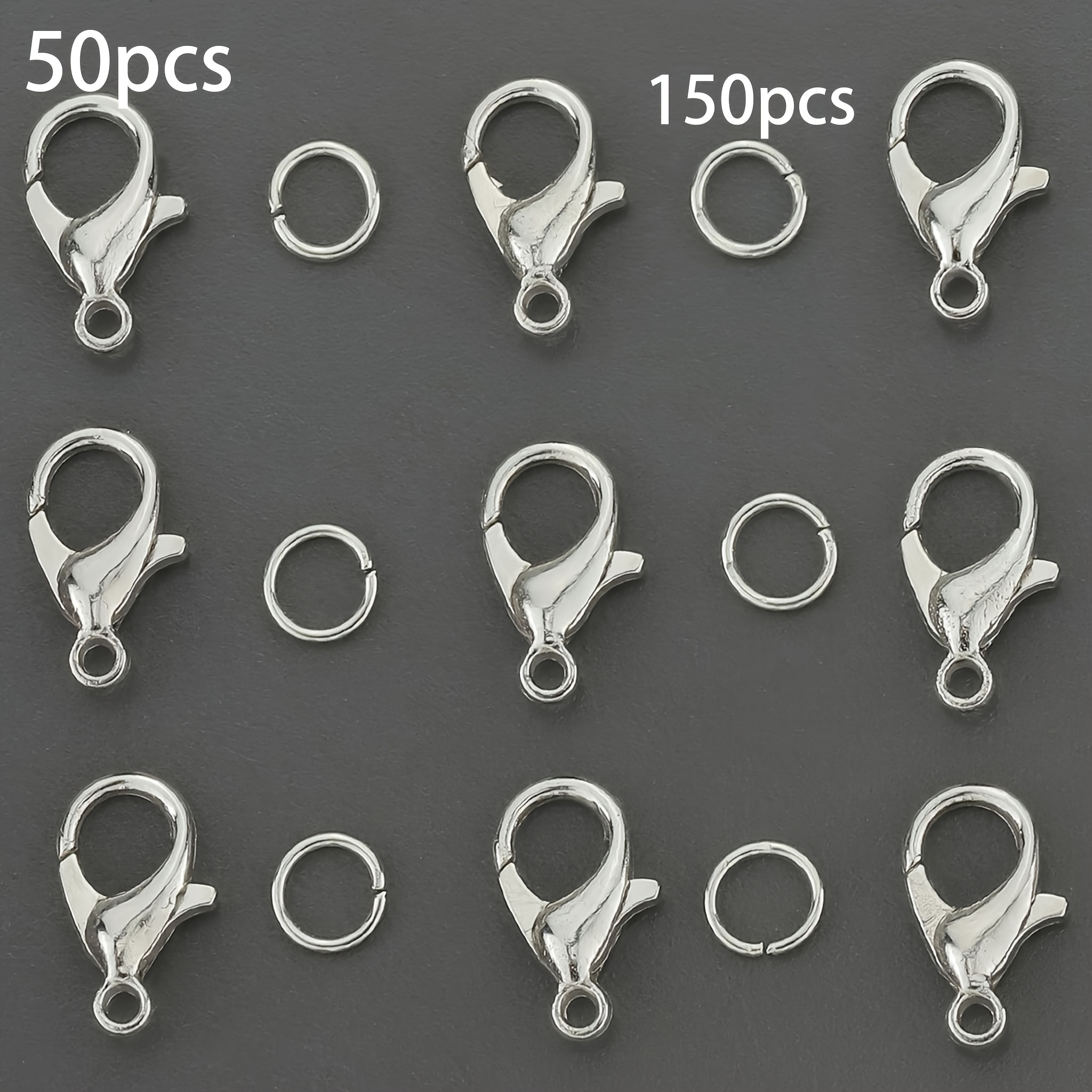 TEMU Set da 200 pezzi con moschettone a e anello di giunzione, 50 moschettoni a e 150 anelli di giunzione, per di accessori per gioielli fai da te,