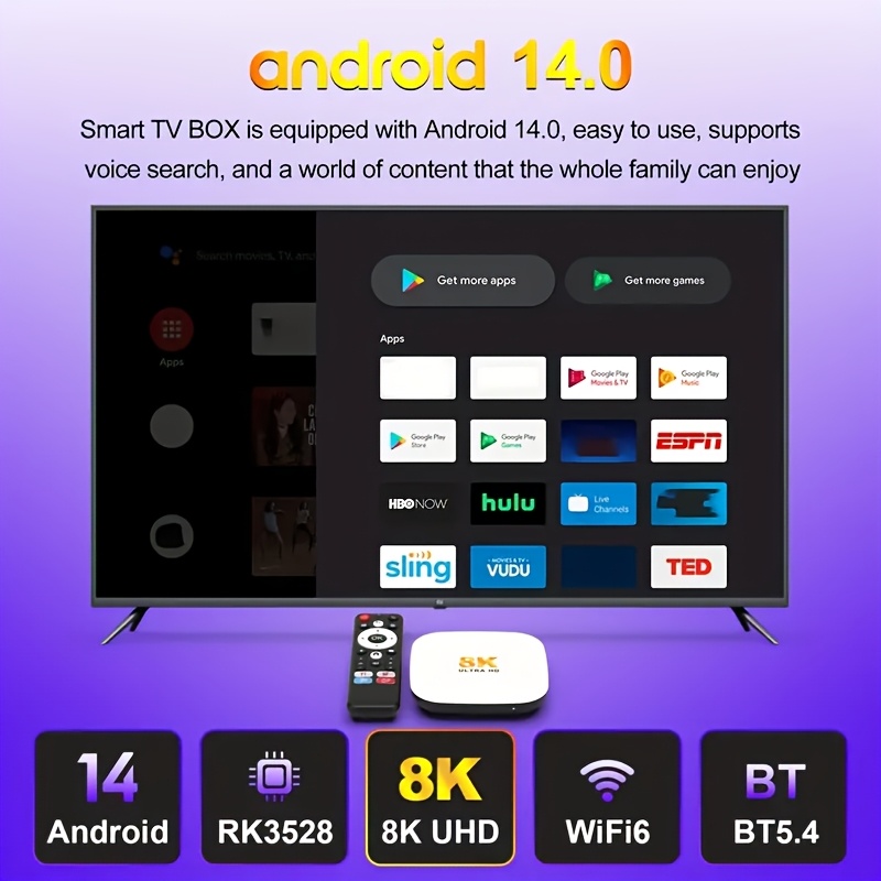 H96 MAX M2 Plus Smart TV Box - Android 14.0, CPU Quad-Core RK3528, Salida 8K Ultra HD, Compatible con 4K@60fps, WiFi6 & BT5.4, con Control Remoto, Puertos USB2.0, Reproductor Multimedia HDR10, Enchufe EU, Entretenimiento en el Hogar