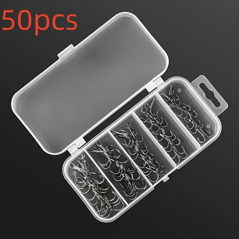 Image of 50pcs Set/2#4#6#8#10#5 Sizes A Set Of Fishing Treble Hooks High Carbon Tackle High Strength And Corrosion Resistance, For Bait Freshwater Saltwater
