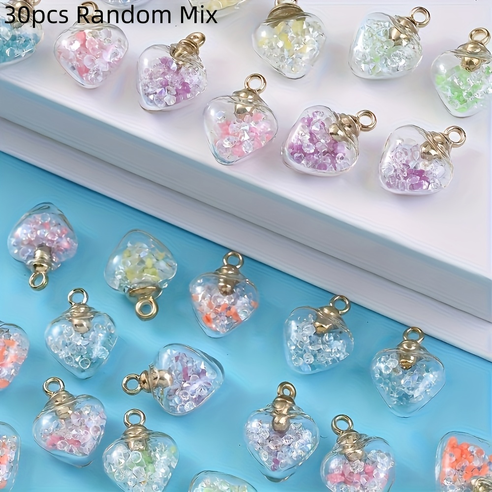 Image of 30pcs/15pcs New High-quality Heart-shaped Colorful Luminous Ornaments, Suitable For , Earrings, Necklace Pendants, Hanging Decorations, Phone Charms, Keychains, Bag Charms. A Gift For .