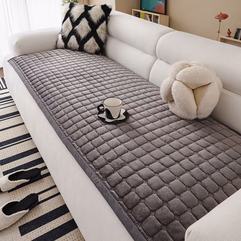 a 1pc thick quilted flannel sofa cover handcrafted in a modern minimalist style with a matching wide border design this plush non slip sofa cushion friendly and scratch resistant machine washable suitable for Product details 14