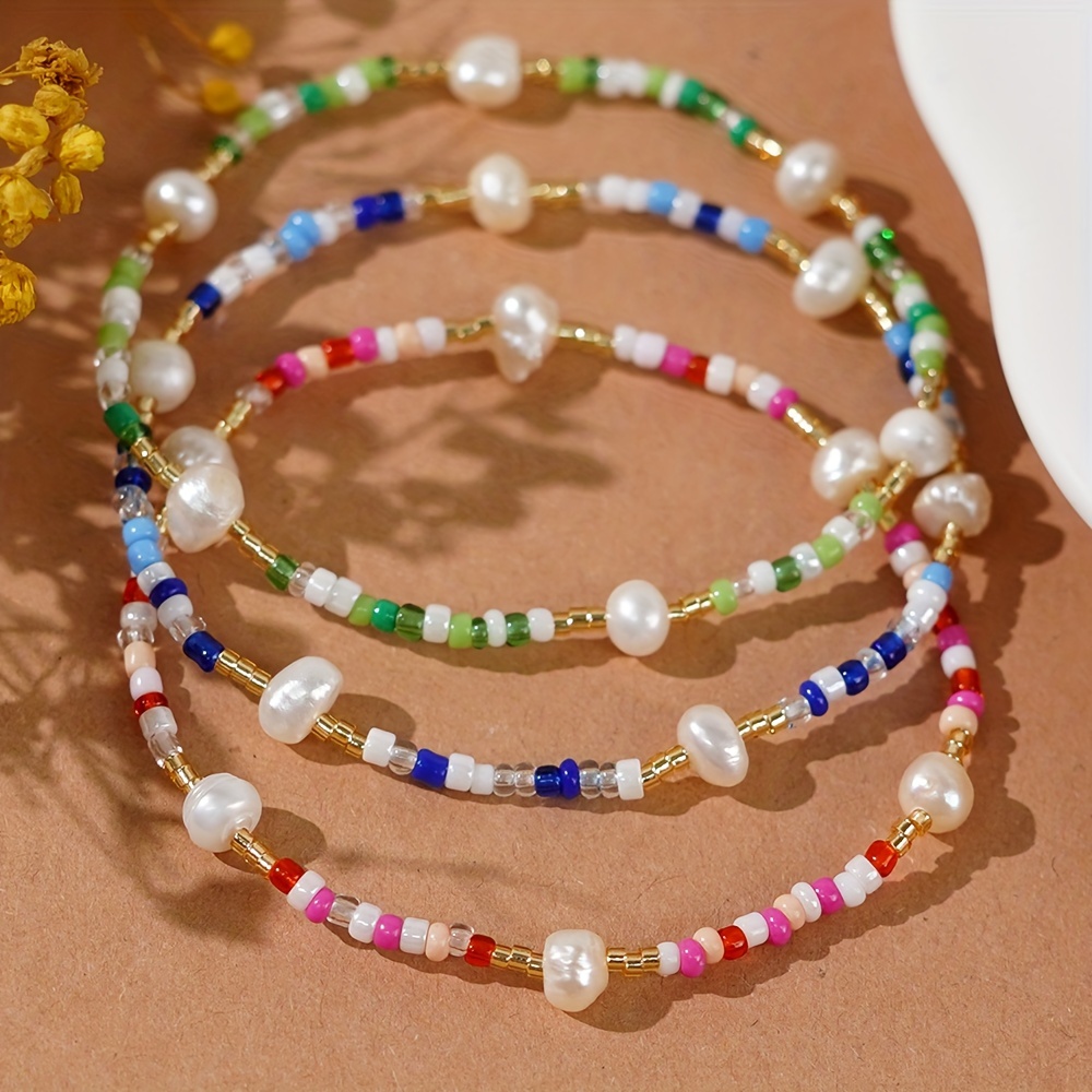 Colorful Mini Beads Freshwater Pearl Beads Bracelet Boho - Temu Australia