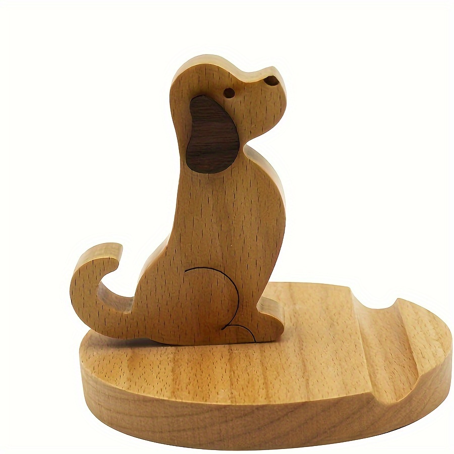 

Creative Lazy For Man Wooden Phone Holder - Cartoon Puppy Design, Solid Wood, Universal Desktop Stand