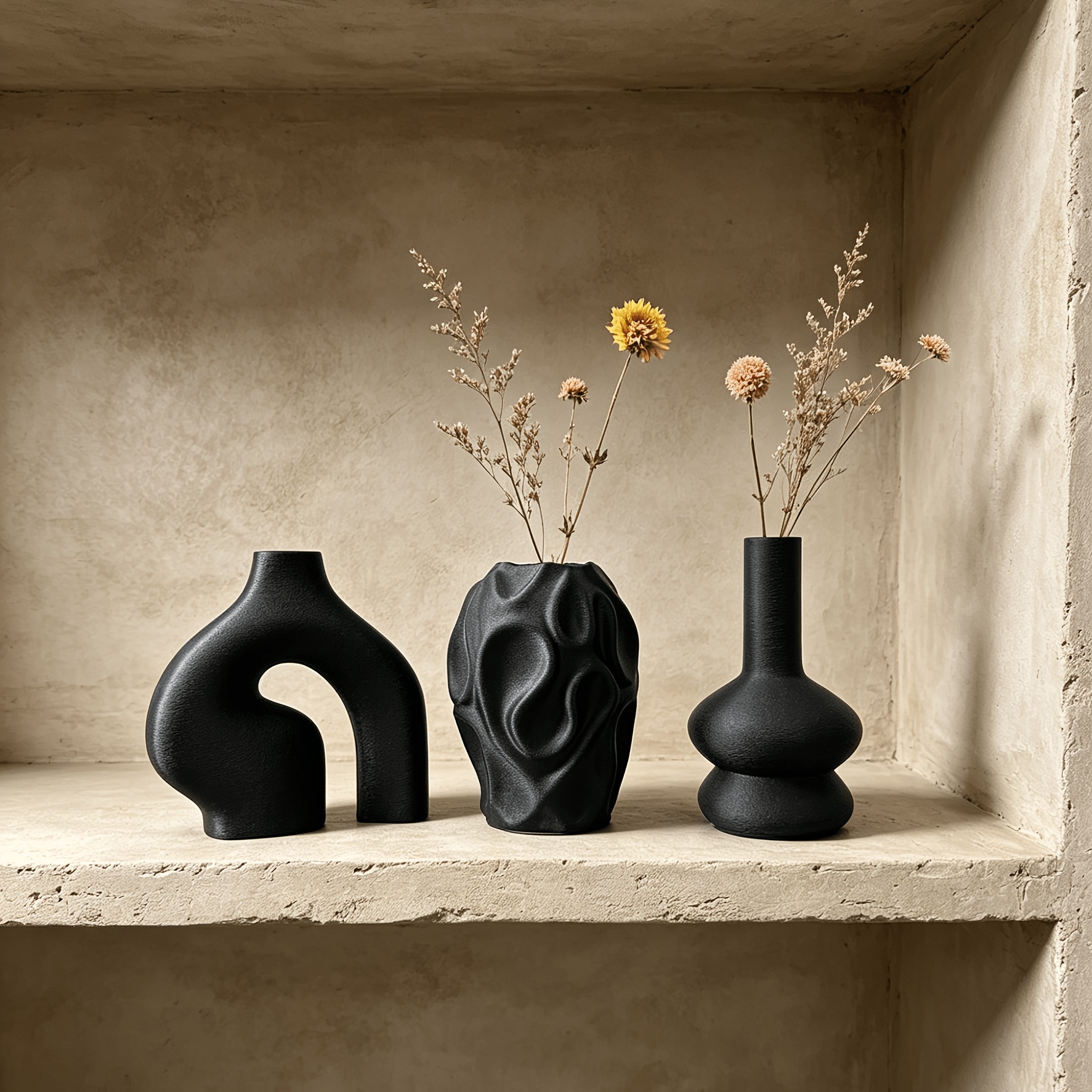 item picture 3pcs bohemian style vase set suitable for living room entrance and coffee table decoration irregular shaped cylindrical minimalist bohemian style vases   used on bookshelves dining table     gifts