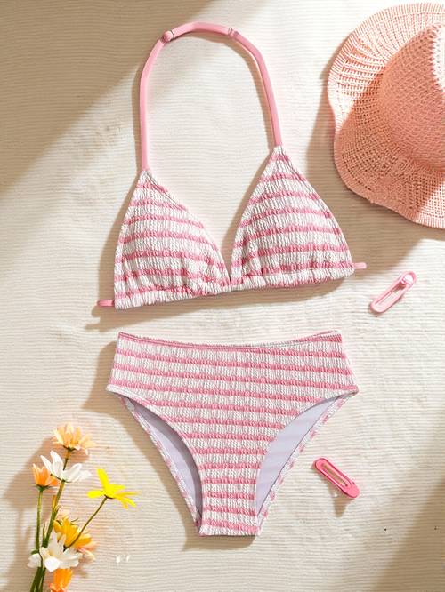 fresh and sweet girls bikini separates swimsuit with cute halter neck design for kids 2 in 1 look for beachwear