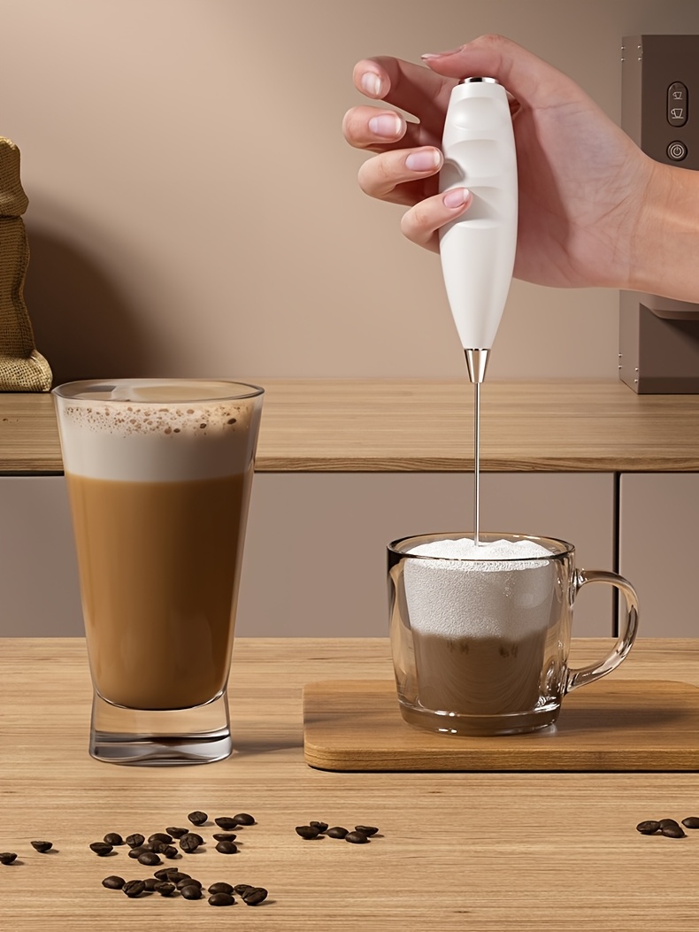 2025 New Stylish Multifunctional Handheld Electric Mixer - Battery-Powered (Battery Not Included) 1W Dual-Head Frother & Beater for Cappuccino, Matcha, Eggs, Latte - Ergonomic Kitchen Gadget with 3 Colors (Black/Beige/White), Small Mixer for Coffee, Dairy Whipping, Sleek Design, Metallic Accents