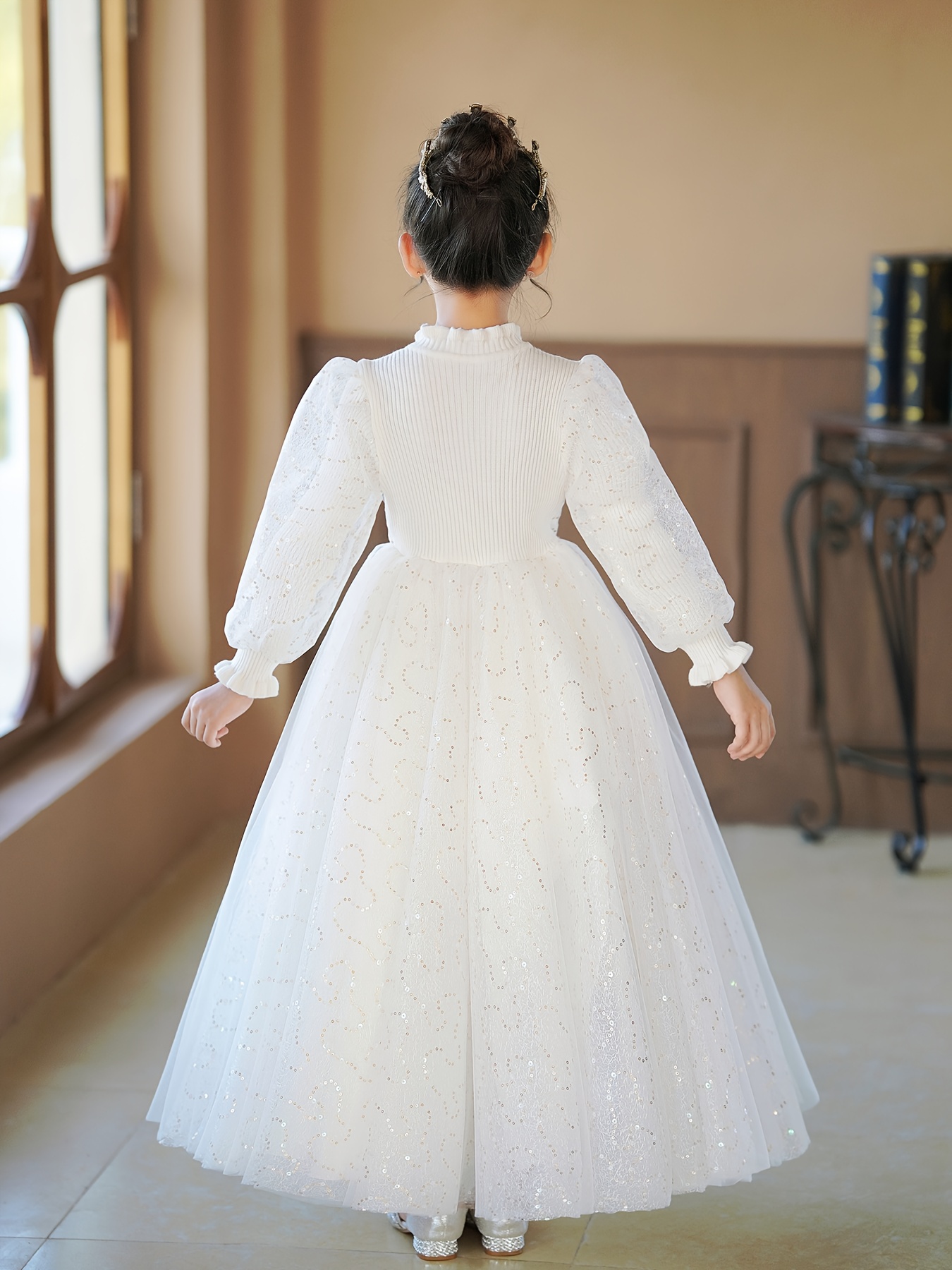 princess dress first birthday White Girl Puffy Dress Princess for Kids 1st Birthday Party First Communion J777 White / child-8