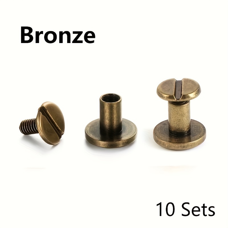 TEMU 10 Sets Rivets à Tête Plate en Métal, avec Vis de Fixation de Tête 8Mm, Rivets Métalliques pour Artisanat du Cuir