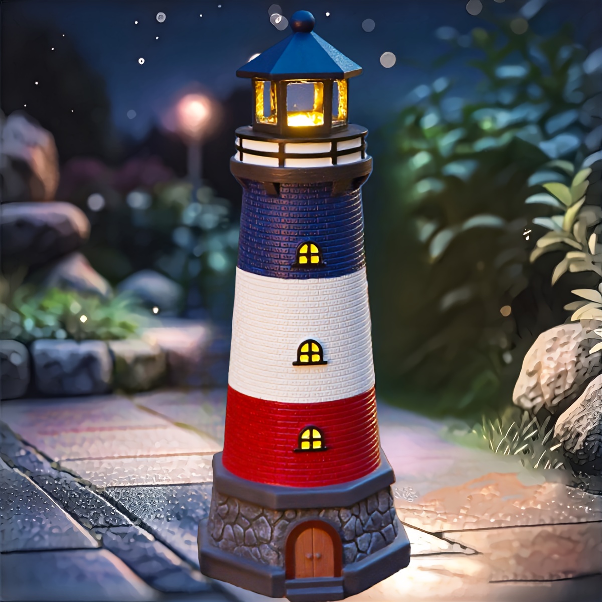 TEMU Outdoor Lighthouse Statue Light With Solar Panel & Resin Lighthouse - Suitable For Garden, Patio, Pool, Lawn Decoration, Self-sustaining Solar
