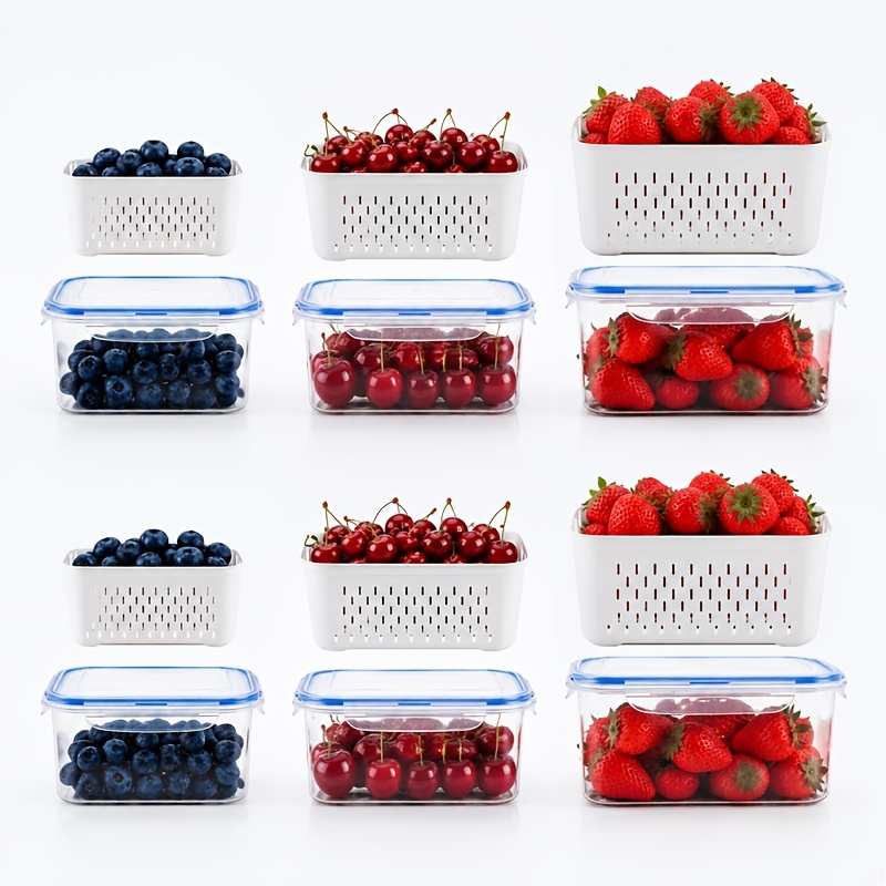 TEMU Large Capacity Fruit Storage Containers With Removable Drain Colander, Airtight For Fridge & Dishwasher Safe, Extend Freshness For Berries,