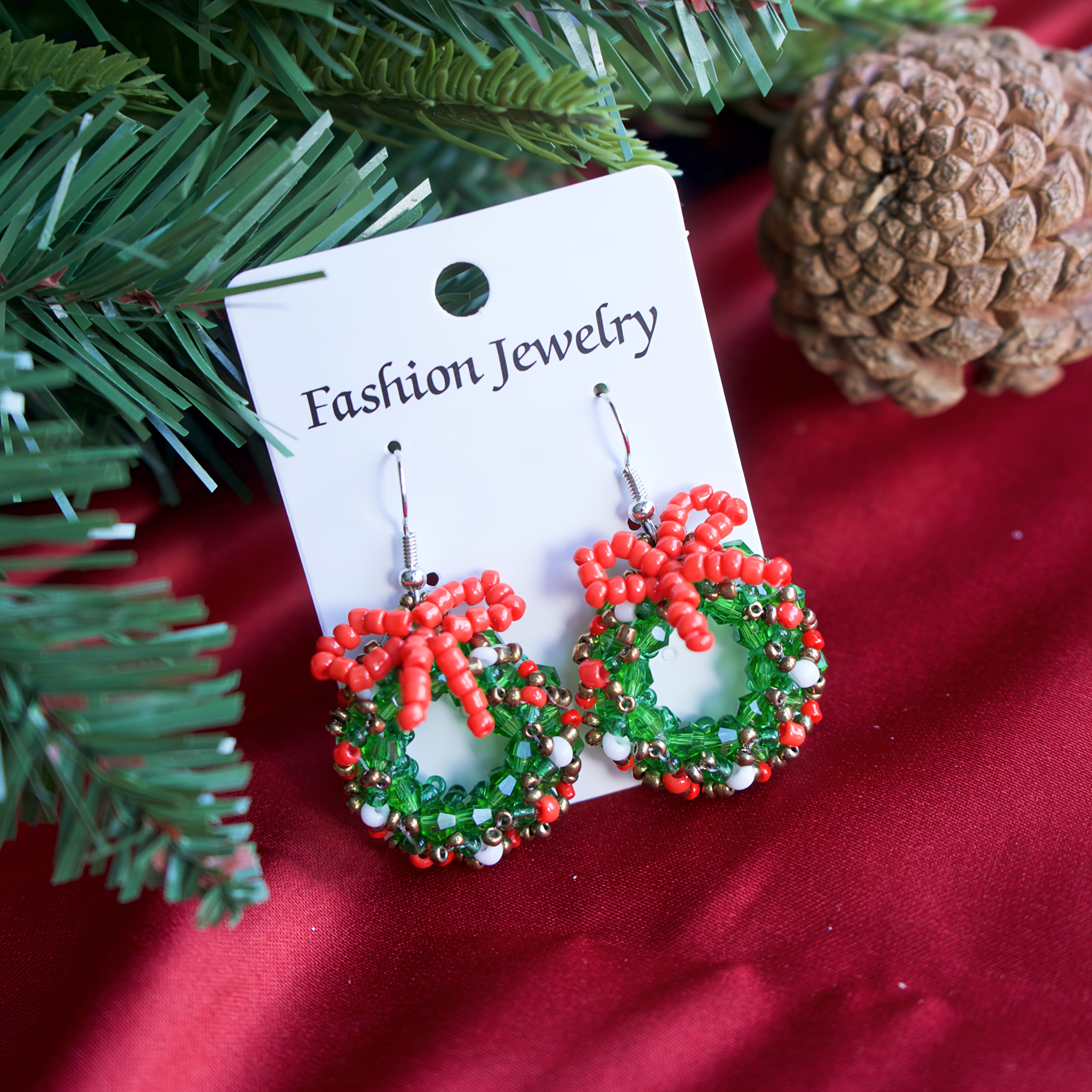 Women's Bohemian Red & Green Beaded Drop Earrings