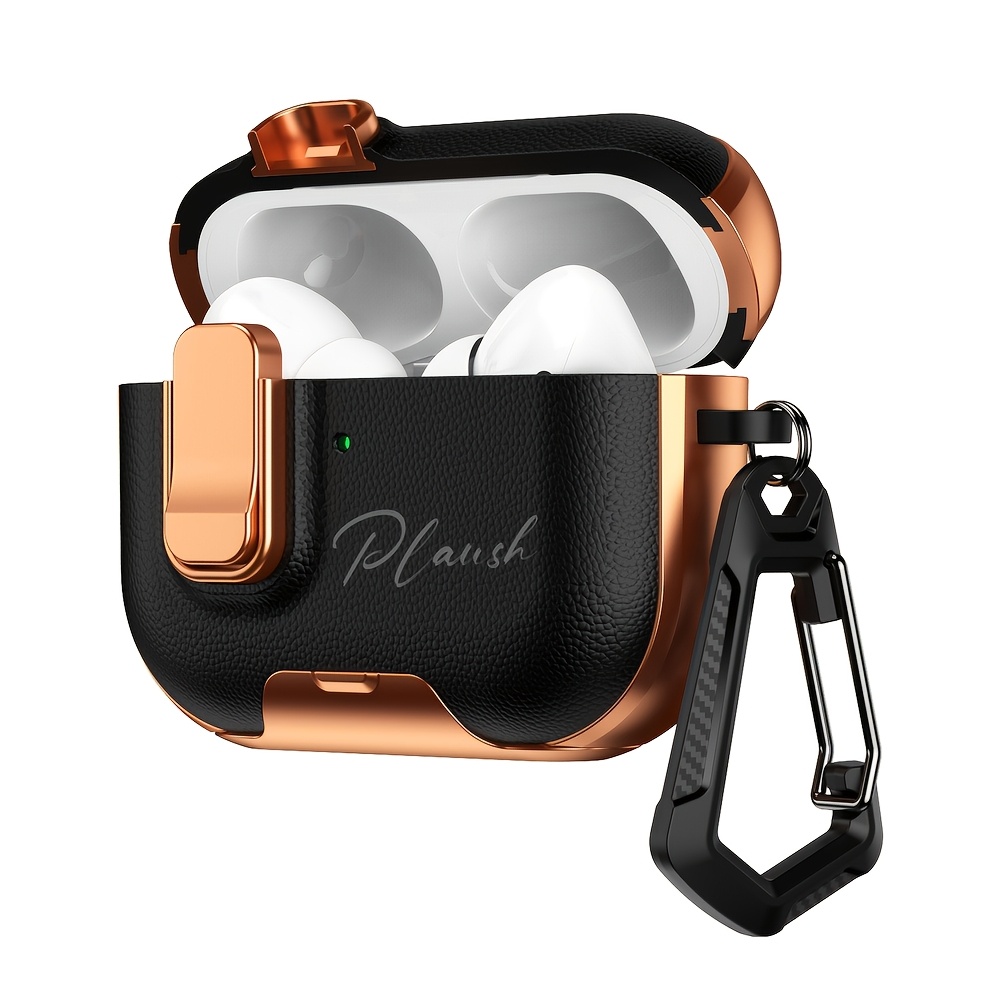 TEMU Personalized Customized Letters Engraving Name With Stand Minimalist Faux Leather Pattern Earphone Case Faux Leather For Airpods 4 Pro 2 3