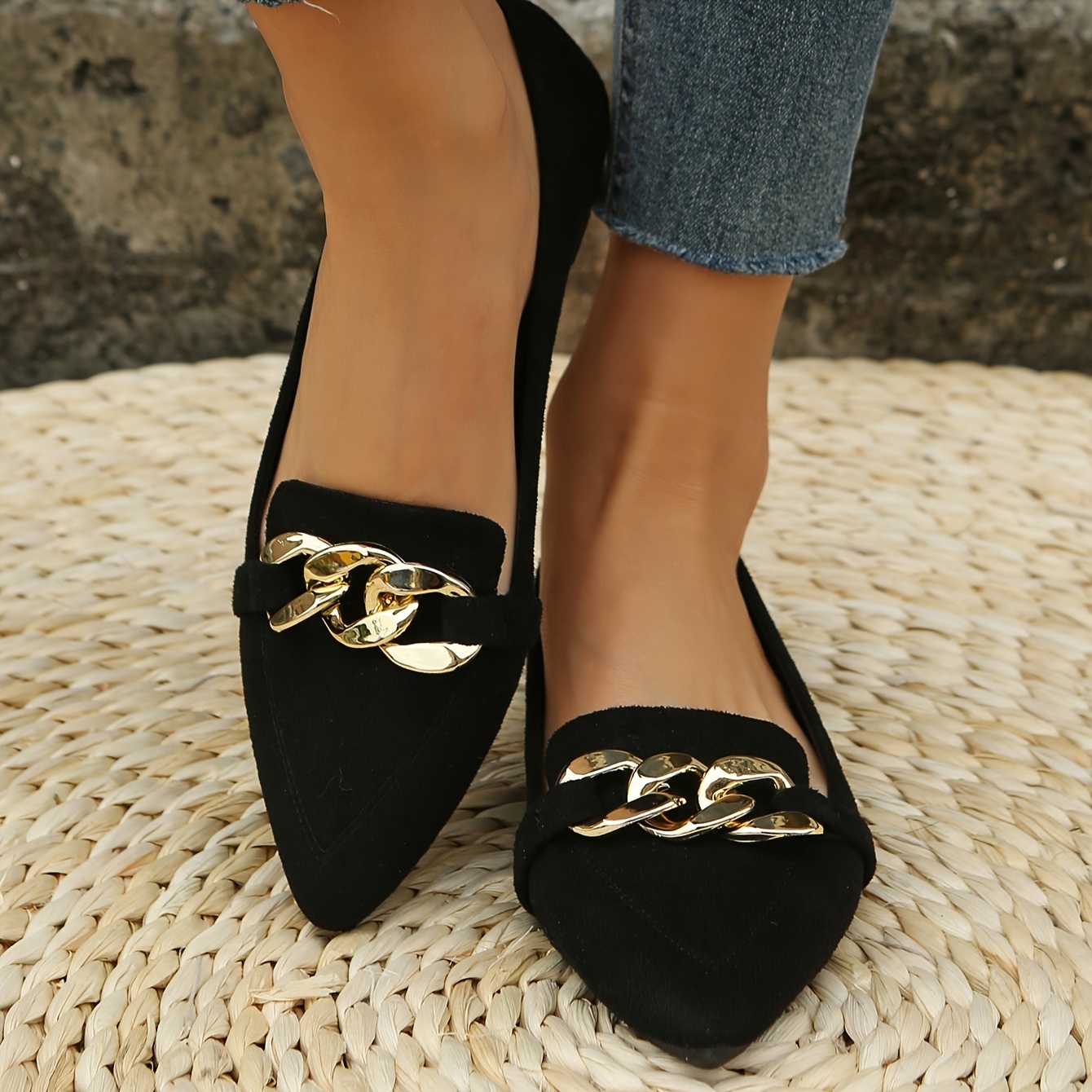 womens fashion pointed toe black slip on flats with   detail soft sole comfortable work     everyday shoes elegant     cover insole ladies shoes details 6