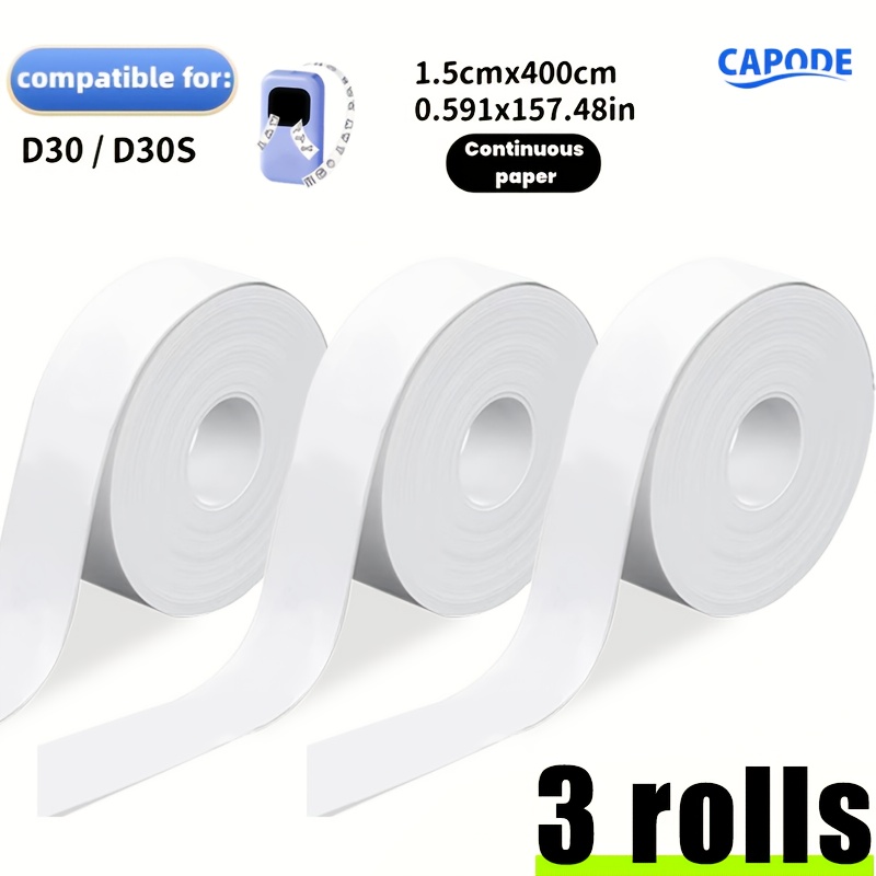 Image of 3 Rolls 1.5x400cm (0.591x157.48in) Continuous Sticker, Compatible, Suitable For P12 / D30 / D30s / D32 / D35 / Q30 / Q2 / Hp1 / / C70 / L1 / / Q31 / Q32