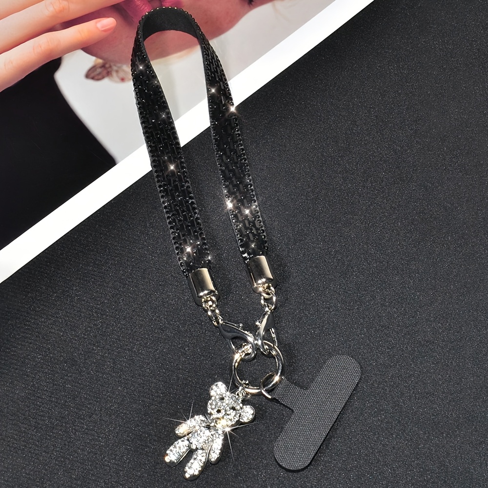 TEMU 1 Juego de Cordón para Teléfono Móvil Versión Ancha Flash Diamante Correa de Muñeca, Lluvia de Lujo Cristal de Diamante Completo Pequeño