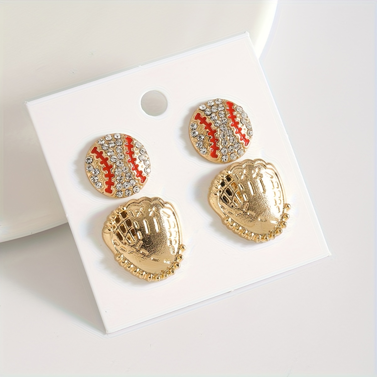 TEMU Cute Baseball Earrings Set | Elegant Enamel Baseball Glove Design, Stainless Steel And Alloy, Suitable For Daily And Sports Wear
