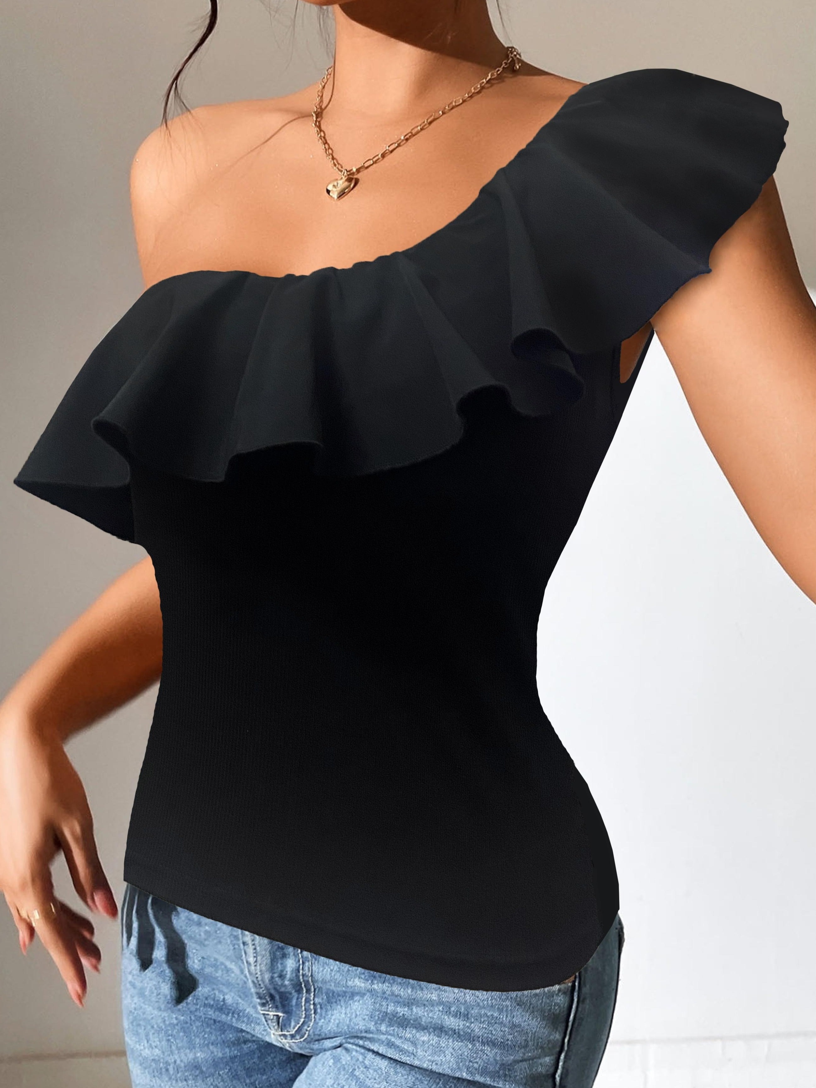 black ruffle sleeveless top