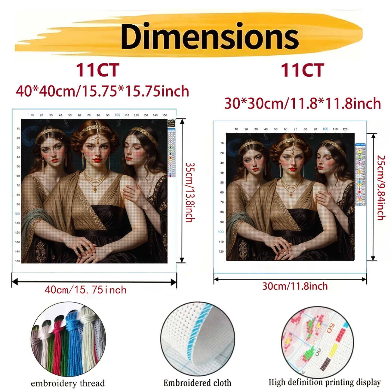 Frameless Cross Stitch Kit, 'Three Classical Attire' Pattern, Ideal for Beginners