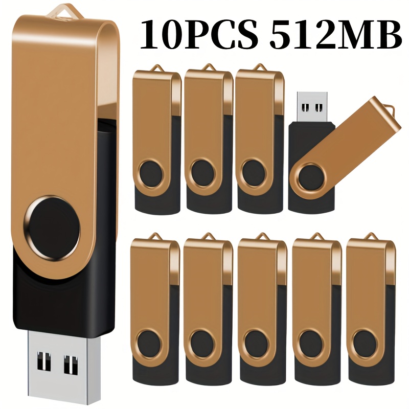 TEMU 10pcs Golden Usb 2.0 Flash Drives Swivel Memory Sticks, 128mb/256mb/512mb/4gb/16gb Capacity, Ideal For Desktop & Laptop Storage, Business Gift