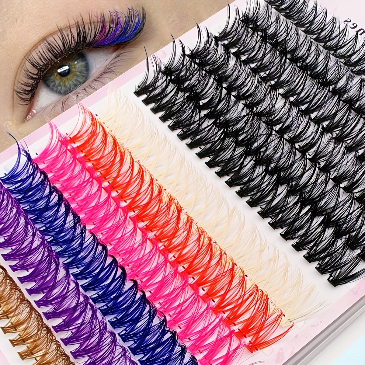 

240-piece Multicolor Cluster False Eyelashes Set - Diy Fluffy & Thick Cat Eye Style D Mixed Lengths 10-18mm - Natural Look Faux Mink Lashes