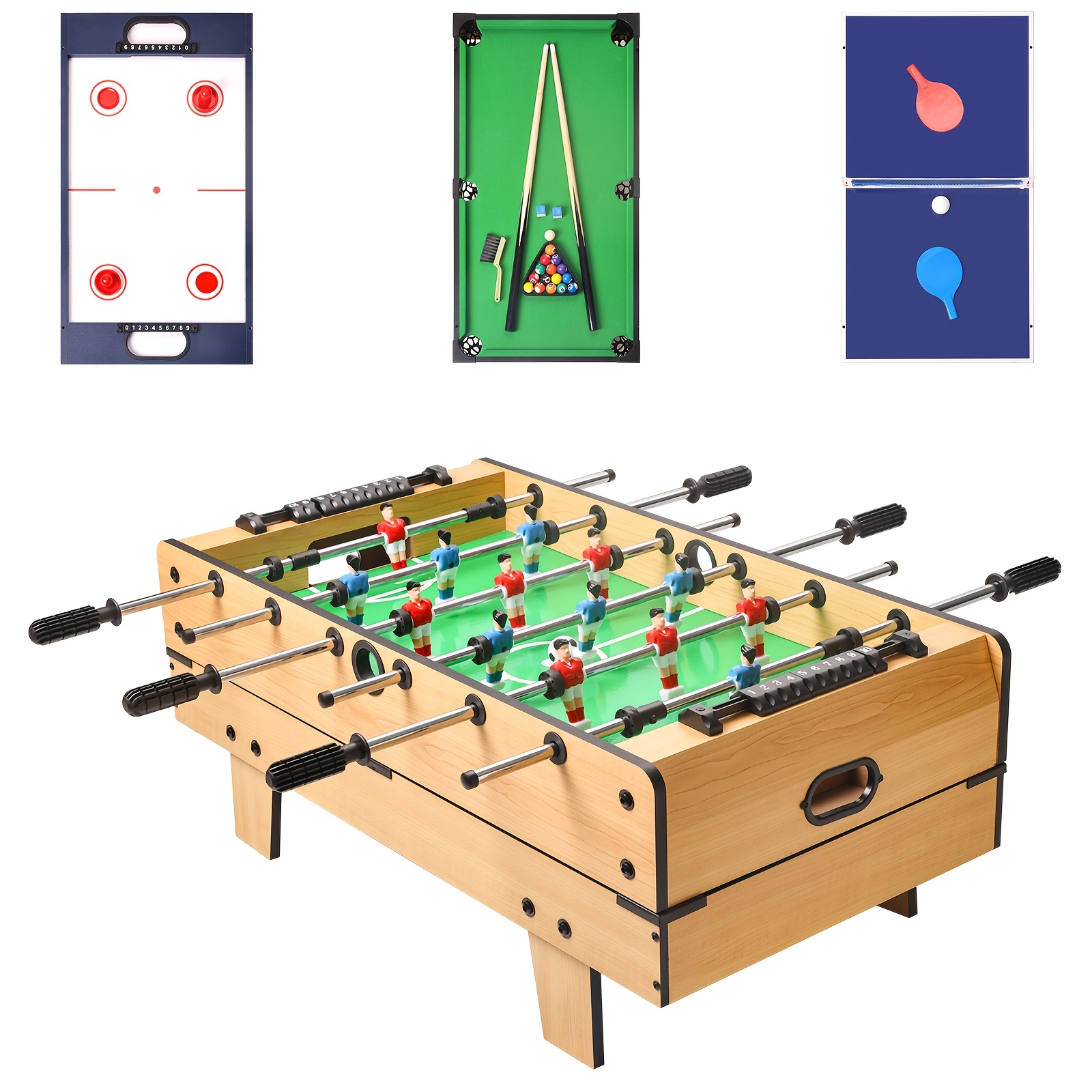 Image of Portable 4-in-1 Game Table Featuring Foosball, Billiards, Air Hockey, And Table Tennis, Perfect For Family Gatherings And , Without Battery