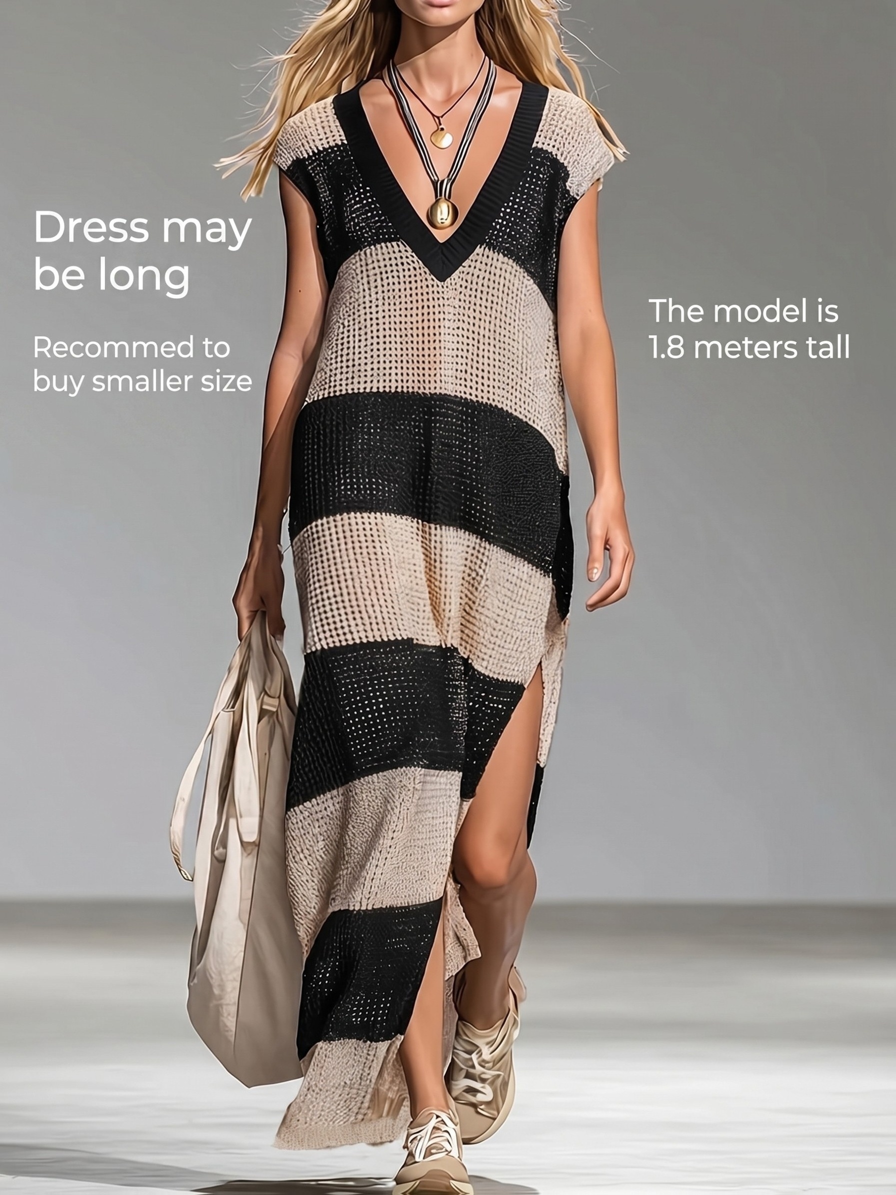 Women'S Striped Hollow Out Maxi Dress V-Neck Sleeveless Open Front Beach  Cover-Up Loose Long Skirt Casual Open Hem Beachwear Comfortable And  Fashionable Dress * Long * to Buy Smaller Size * Is 70.87 ...