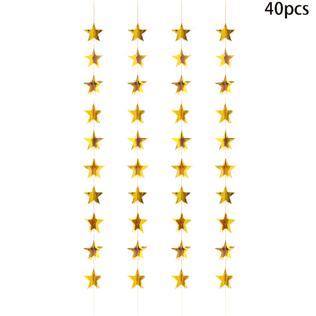 TEMU 40pcs Set Of 3d -pointed Star Decorative Banners, Garlands, Birthday And Wedding Party Hanging Paper Star Garlands, Ribbon Decorations
