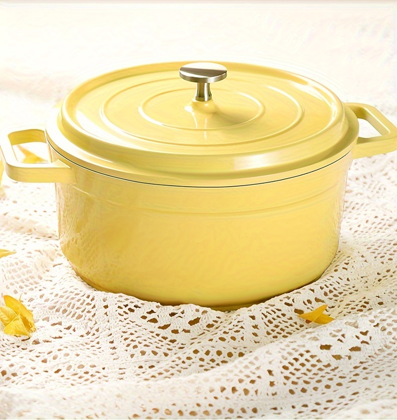 versatile non stick enamel soup pot with lid cast aluminum dual handles ceramic coating   for home kitchens   pot ceramic inner lining details 9