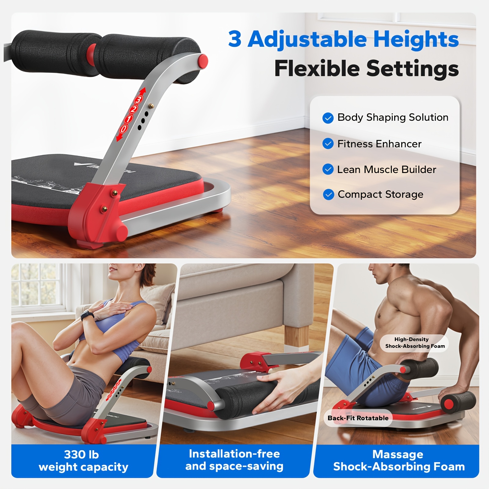 MERACH Foldable Abdominal Trainer with Adjustable Resistance, with High Resilience Foam, Cervical Spine Safety, Multi-Functional Exerciser for Shoulder/Back/Legs