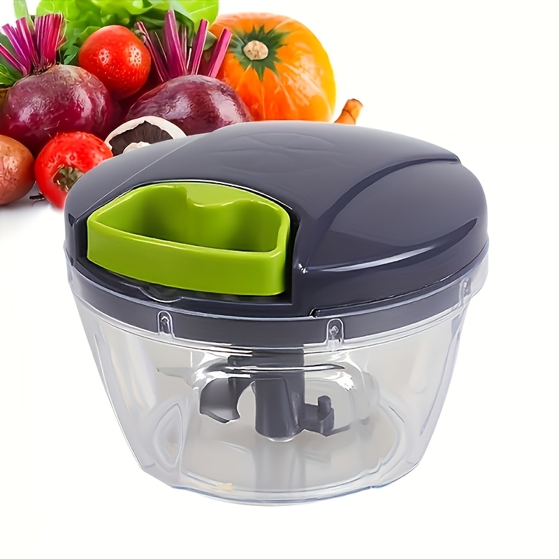 TEMU 1pc 170ml/600ml/1000ml Manual Food Processor And Chopper - Durable Plastic, Easy-pull Cord Design For Quick Slicing Of Onions, Garlic,