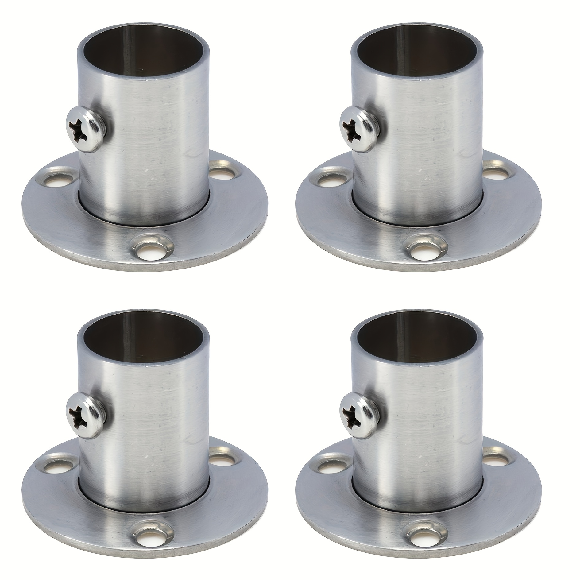TEMU Set Of 4 Stainless Steel Flange Holders For Shower Rods, Featuring A Brushed Metal End, Ideal For Supporting Closet Rods With A Contemporary