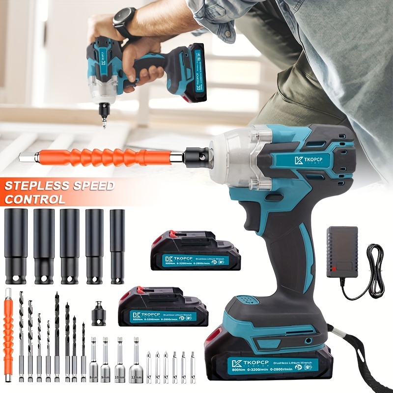 TEMU 36vf Cordless Impact Wrench Wireless Drill Kit, Equipped With 3 Types Of Drill Bits And 2 Types Of Sleeves Brushless Electric Impact Drill,