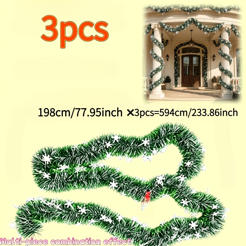 TEMU 3pcs Set = 233.86 Inches Snow Green With White Snowflakes Christmas Scarf, With White Snowflake Decorations, Suitable For Railings, Windowsills,