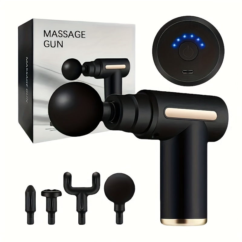 4-head Interchangeable Percussion Massager with 6 Adjustable Intensity Levels, Button-operated Screen Display, Deep Tissue Massage, Portable Massager, Low Noise, USB Rechargeable, the Perfect Holiday Gift!